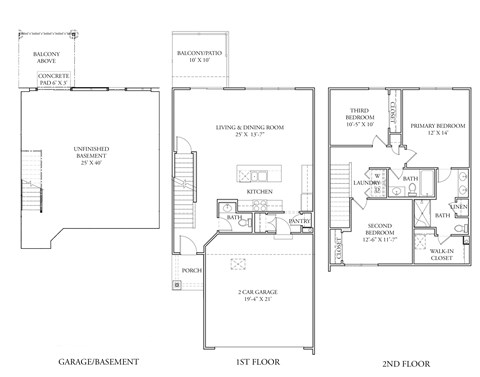 Floor plan for 3 beds, 2.5 baths, 1519 sqft